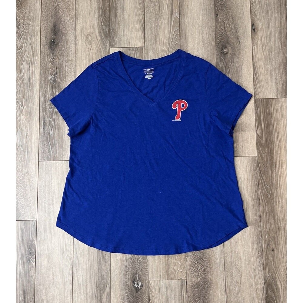 Philadelphia Phillies 5th & Ocean Women's Blue V-Neck T-Shirt Size XXL Cotton